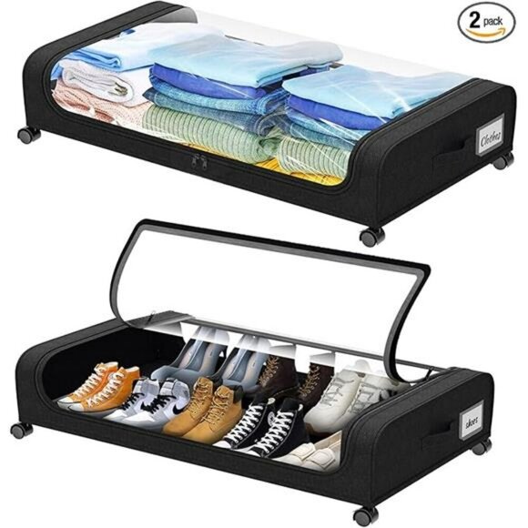 Under Bed Storage Containers with Wheels Clear Window Large Shoe Clothes Bin - Picture 7 of 7